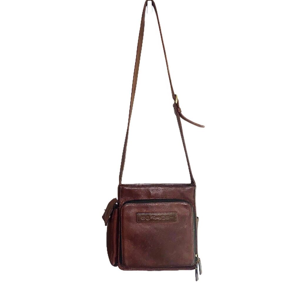VTG Fossil Brown Pebbled Leather Shoulder Crossbody Bag Pocket Zipper 75082 Key